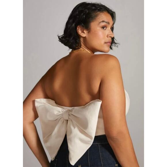 Hutch Tops - Hutch Cropped Corset Top with Oversized Bow in White Straight Neckline Size 8